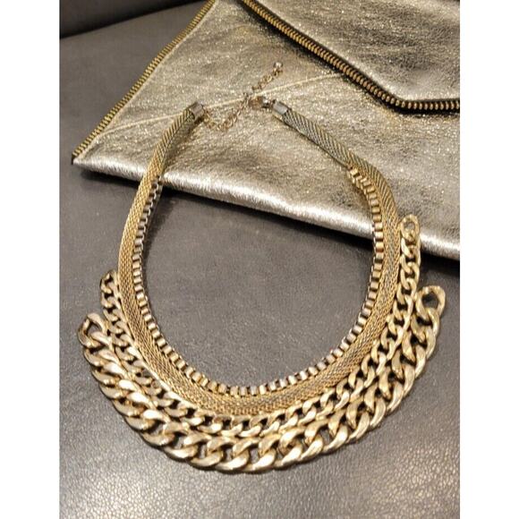 Womens Gold Chain Layered Statement Necklace Cuban Link Rope Bib Fashion Jewelry - Picture 3 of 11